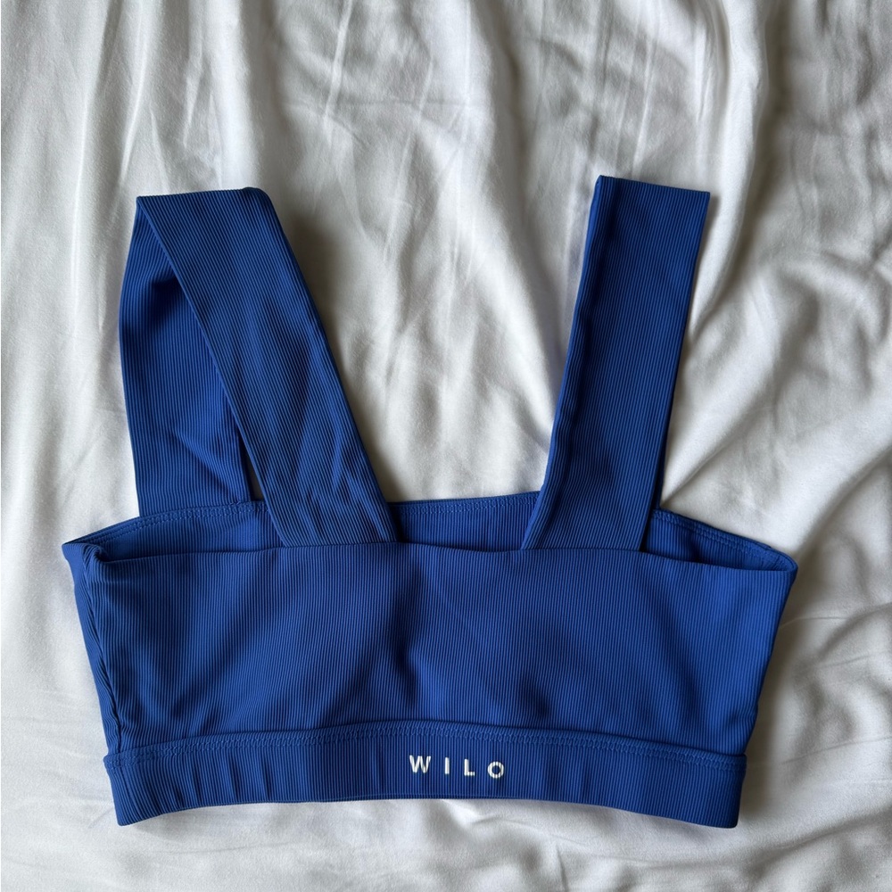 Wilo the Label Women's Blue Ribbed Square Neck Sports Bra Sz. M